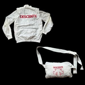 Vintage 80s Descente Windbreaker Waist Pack White Logo Japan Packable Ski Sz L